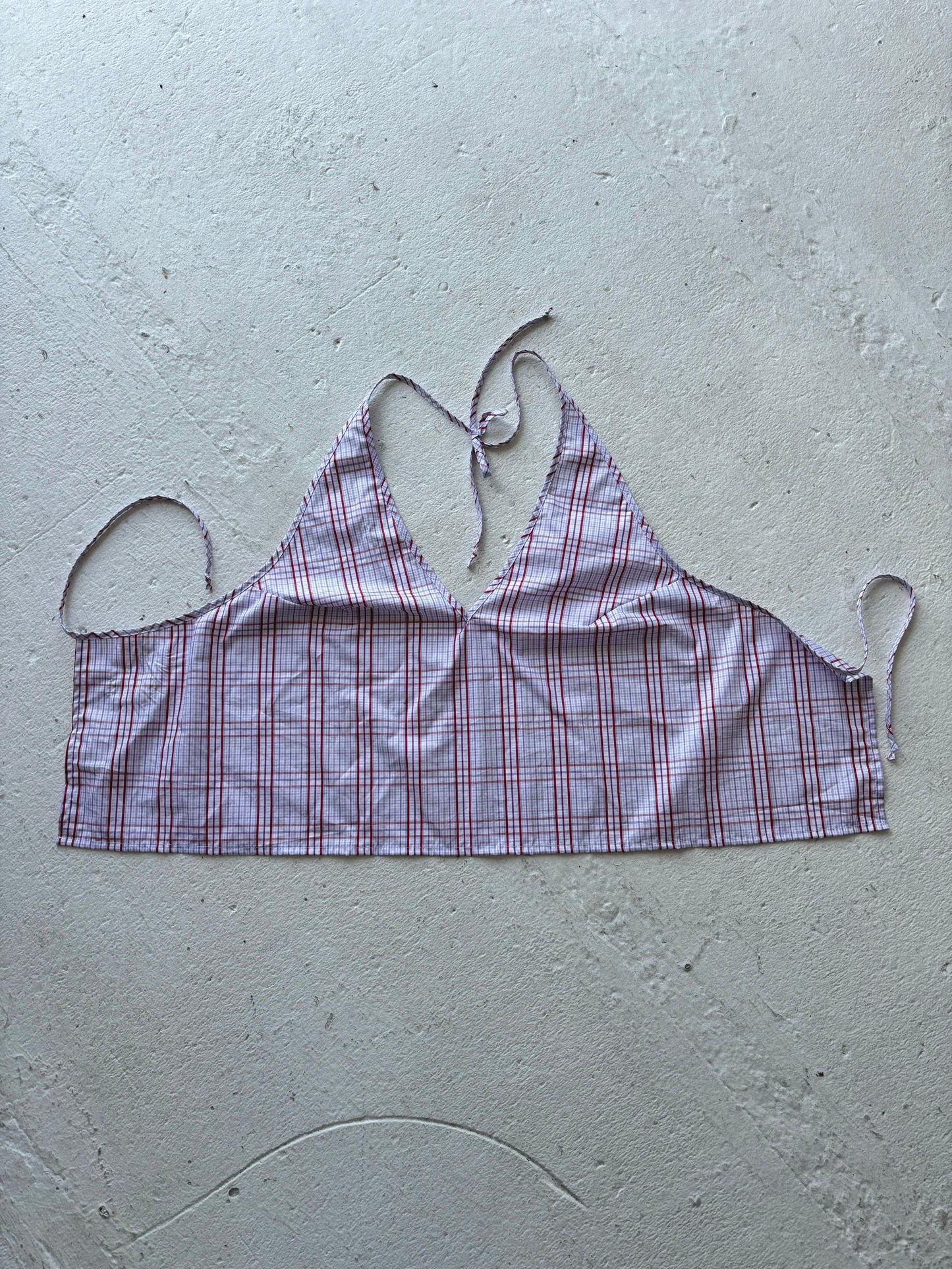 M Plunge Neck Halter Top in Red Purple Plaid