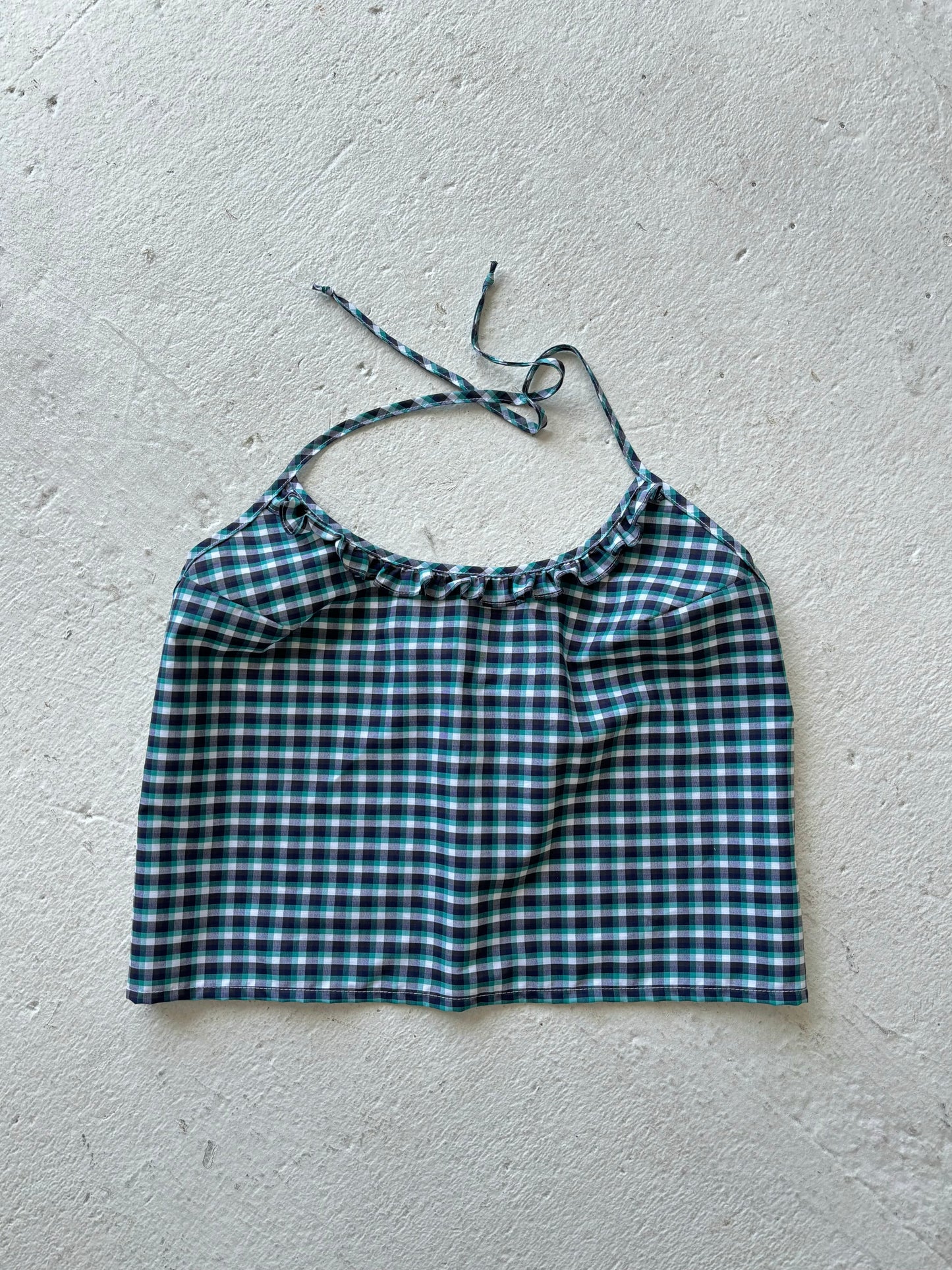 M Scoop Neck Halter Top in Blue Green Checks