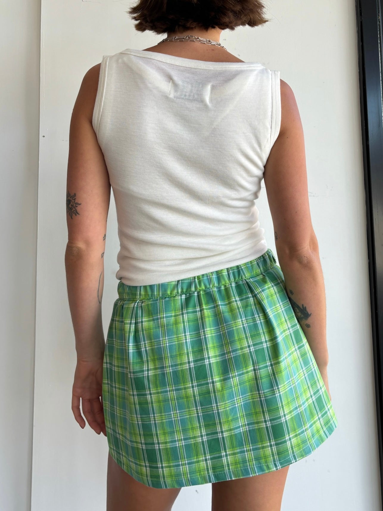 Mini Boxer Skirt in Green Tartan