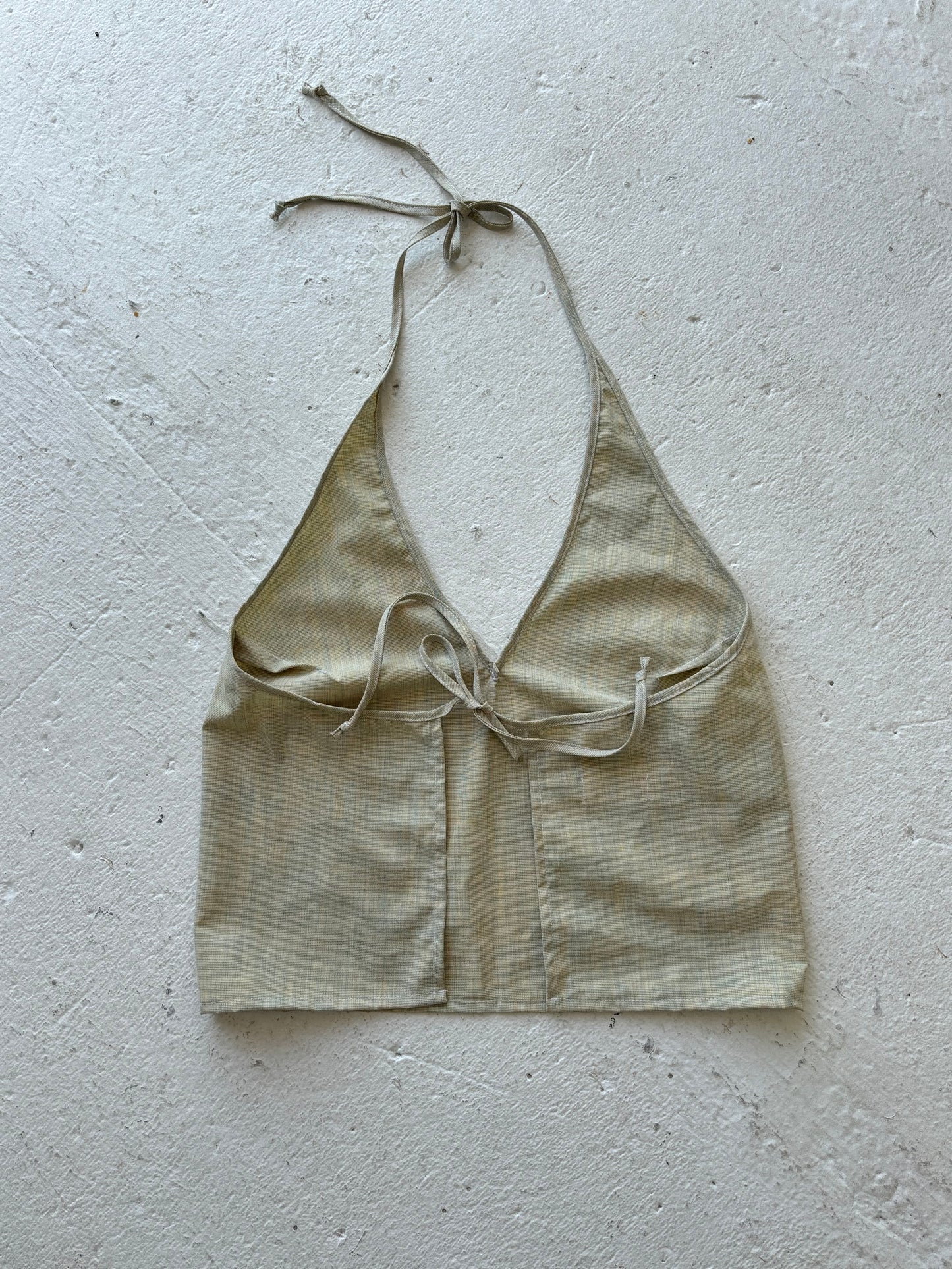 M Plunge Neck Halter Top in Beige Chambray