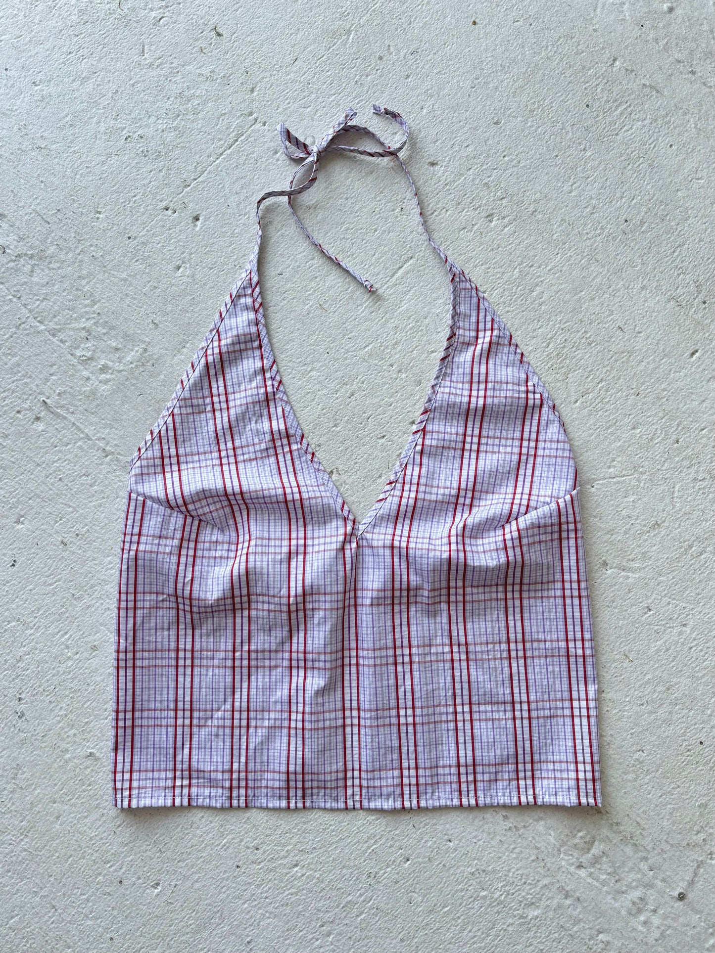 M Plunge Neck Halter Top in Red Purple Plaid