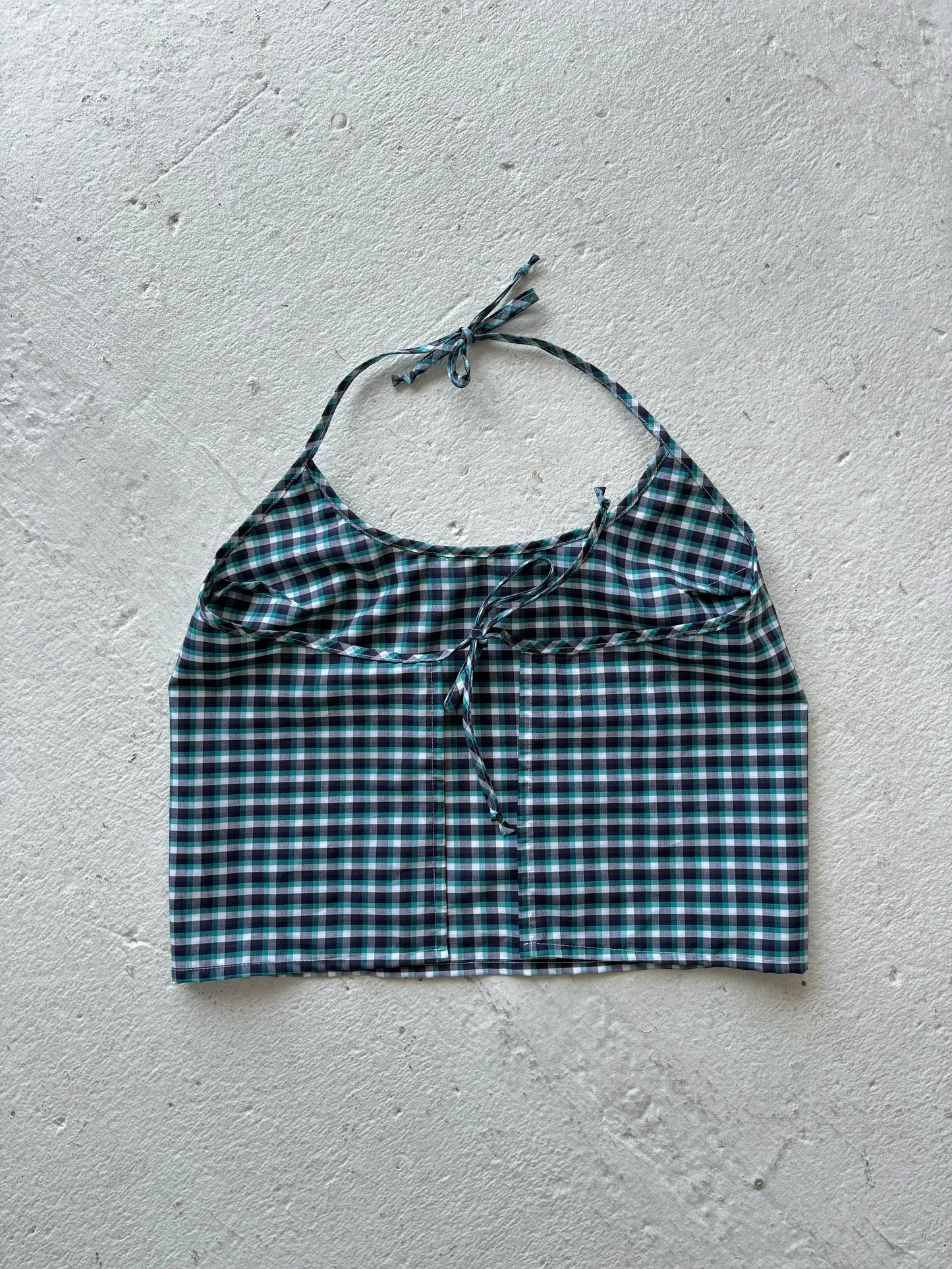 M Scoop Neck Halter Top in Blue Green Checks