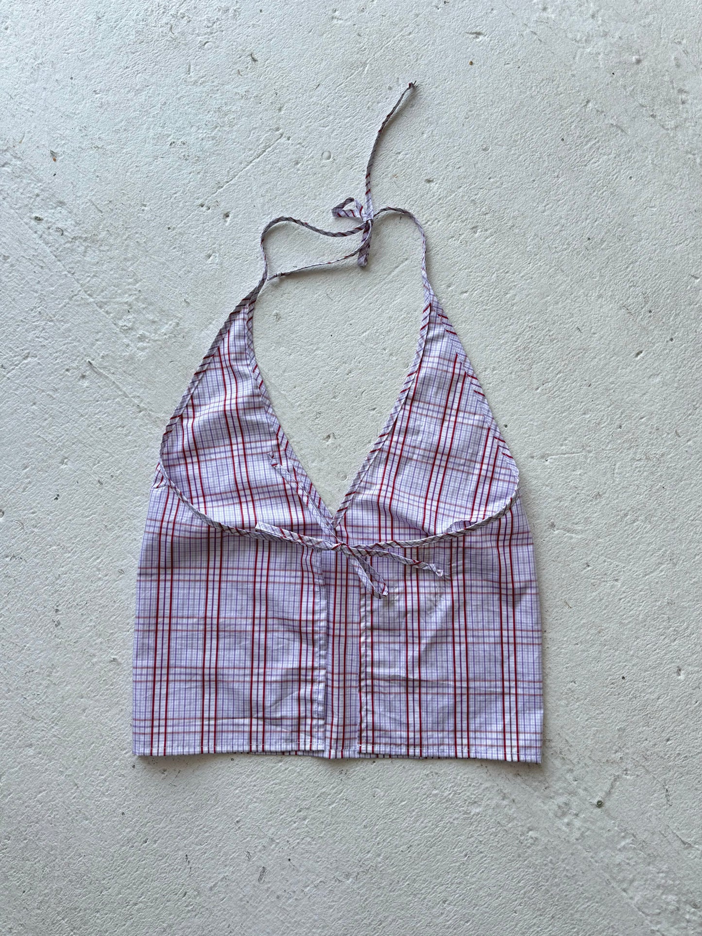 M Plunge Neck Halter Top in Red Purple Plaid