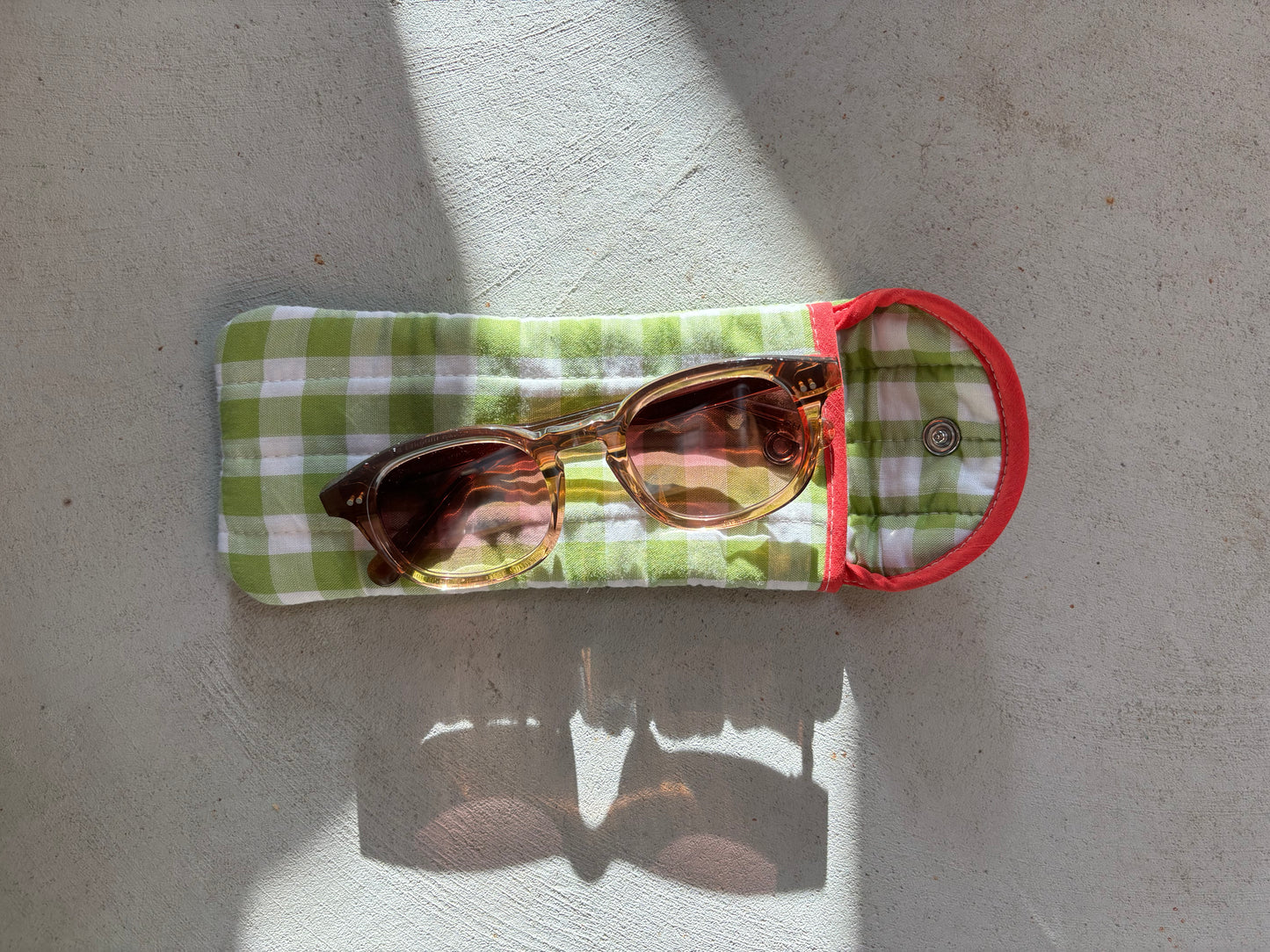 Green Gingham Quilted Sunglasses Case